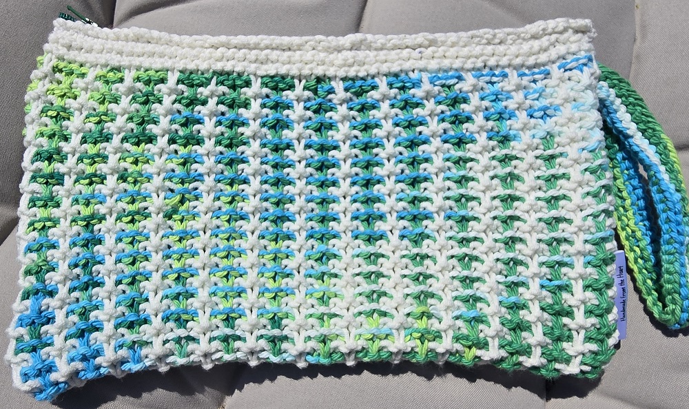 Hand Knit Zippered Project Bag – Green